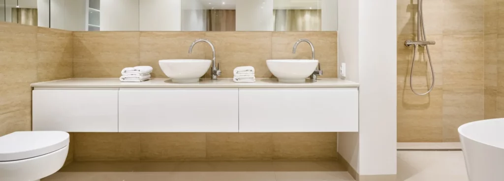Modern bathroom vanities featuring a double sink